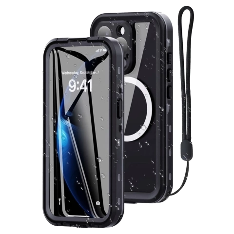 Pouzdro pro iPhone 15 vodotěsné Mag Safe Case pancéřované vodotěsné pouzdro černé a šedé