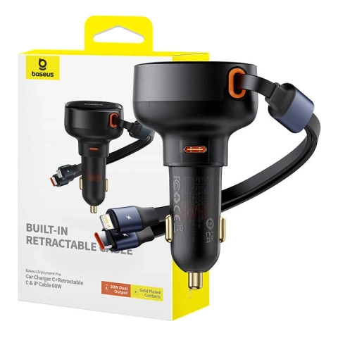 Baseus Enjoyment USB-C nabíječka do auta s USB-C a Lightning kabelem 60 W (černá)