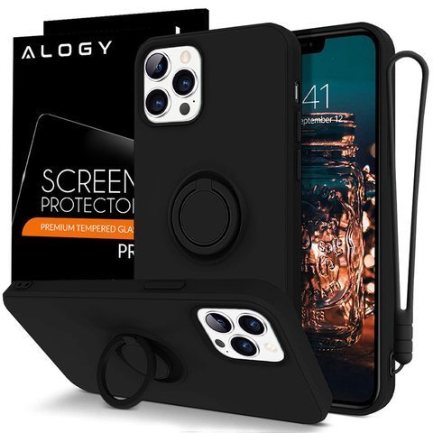 Silikonové pouzdro Ring Ultra Slim Alogy pro iPhone 12/12 Pro 6.1 černé sklo