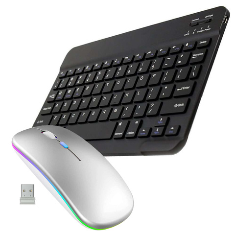 Univerzální 10" Bluetooth bezdrátová klávesnice Slim LED myš