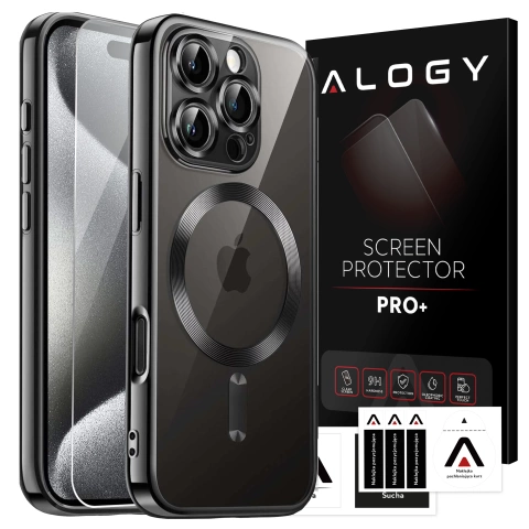 Pouzdro MagSafe pro Apple iPhone 16 Pro Max Alogy Glamour Luxusní prstencové pouzdro černé a průhledné