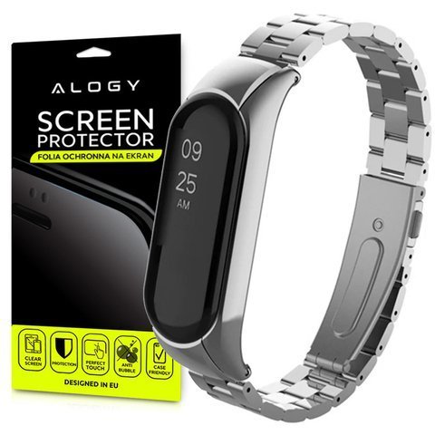 Bransoleta Alogy Stainless Steel do Xiaomi Mi Band 5 Srebrna 5x Folia Alogy