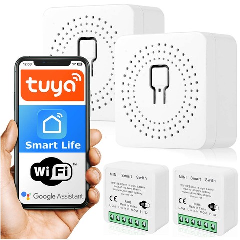 Chytrá sada 2x WiFi vypínač Alogy mini zapuštěný vypínač Tuya Smart Life 16A chytrý dům bílý