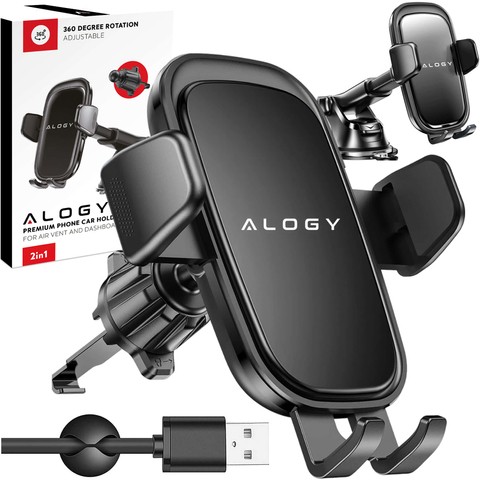 Držák telefonu do auta, okno, mřížka, kokpit, palubní deska, auto, auto, pro 7" telefon Alogy 3v1 Black Organizer