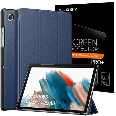 Pouzdro Alogy Book Cover Case pro Samsung Galaxy Tab A8 2021 SM-X200 / SM-X205 Navy Blue Glass