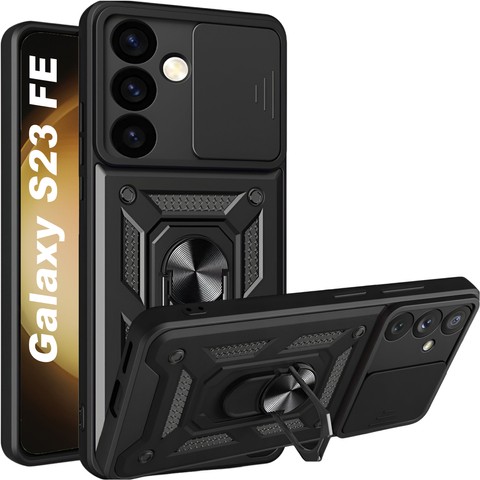 Pouzdro pro Samsung Galaxy S23 FE Armored Slide Case Prstenc Pouzdro Ochrana fotoaparátu Camshield Alogy Black Glass