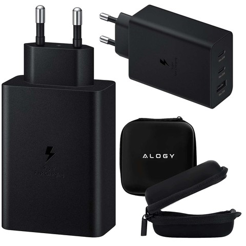 Rychlá 65W nabíječka do zdi 2x USB-C typ C PD USB-A USB Alogy 3 porty silné černé pouzdro