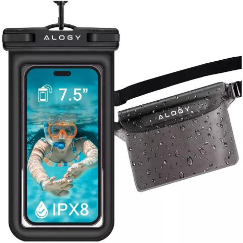 Vodotěsné vodotěsné pouzdro na telefon do 7,5" plovací na bazénový kajak Pouzdro na vodu Alogy Black Waist bag