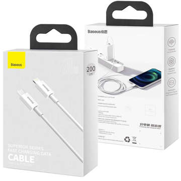 2m Baseus Superior kabel silný USB-C Type C to Lightning PD 20W kabel Bílý