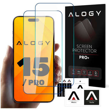 2x 9H tvrzené sklo pro iPhone 15 / 15 Pro Alogy Screen Protector PRO