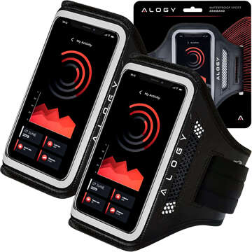 2x Alogy Waterproof Sport ArmBand Běžecké pouzdro Vodotěsný náramek pro telefon 6,7" černý