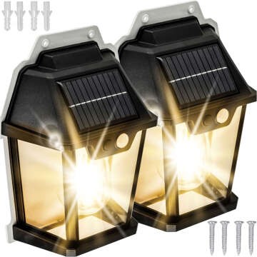 2x LED solární fasádní nástěnné svítidlo, venkovní žárovka, soumrakový pohybový senzor, vodotěsné IP65, retro zahradní nástěnné svítidlo [2 ks]