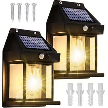 2x LED solární fasádní nástěnné svítidlo, venkovní žárovka, soumrakový pohybový senzor, vodotěsné IP65, retro zahradní nástěnné svítidlo [2 ks]