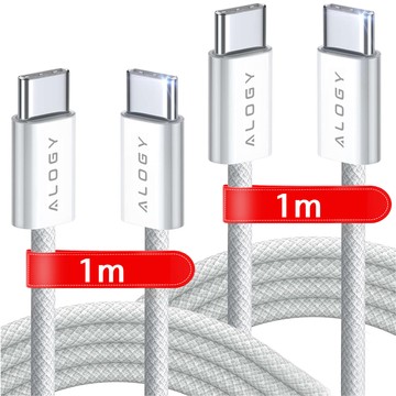 2x kabel USB-C typu C Silný rychlý 60W PD 1M pro iPhone 15/Pro/Max Alogy nylonový kabel bílý [2ks]