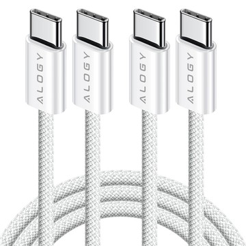 2x kabel USB-C typu C Silný rychlý 60W PD 1M pro iPhone 15/Pro/Max Alogy nylonový kabel bílý [2ks]