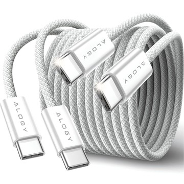 2x kabel USB-C typu C Silný rychlý 60W PD 1M pro iPhone 15/Pro/Max Alogy nylonový kabel bílý [2ks]