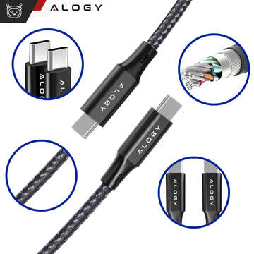 2x kabel USB-C typu C silný rychlý 60W PD 2M pro iPhone 15/Pro/Max nylonový kabel Alogy Black [2ks]