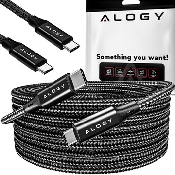 2x kabel USB-C typu C silný rychlý 60W PD 2M pro iPhone 15/Pro/Max nylonový kabel Alogy Black [2ks]