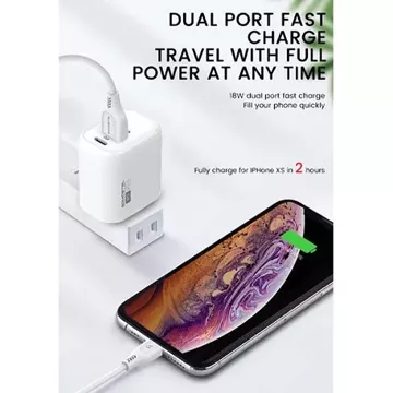 3A 18W USB nabíječka, USB Type-C kabel pro rychlé nabíjení iPhone SOMOSTEL QC3.0 SMS-Q01 Bílá