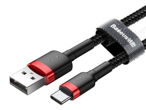 3m Baseus Cafule USB-C Typ C 2A černý a červený kabel