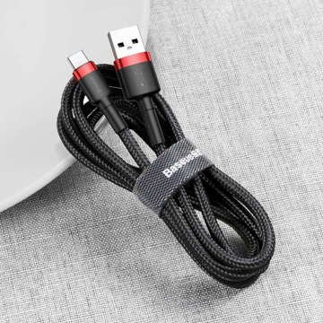 3m Baseus Cafule USB-C Typ C 2A černý a červený kabel