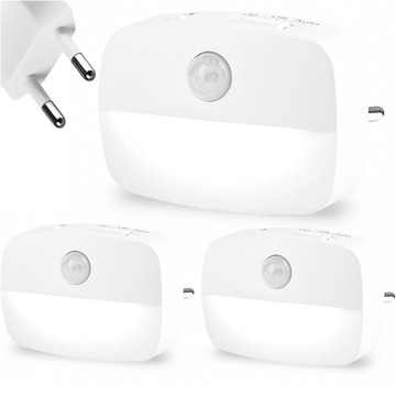 3x LED noční lampa s pohybovým senzorem do EU zásuvky, 3 barvy světla Alogy Night Light White