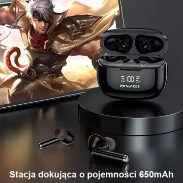 AWEI Sportovní sluchátka Bluetooth 5.2 TA8 TWS dokovací stanice Black