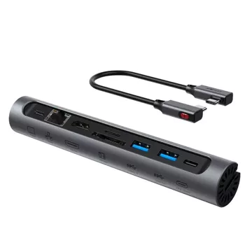 Acefast E5 Plus HUB stojan na notebook USB-C 2x USB-A 3.2 TF SD HDMI RJ45 100W - šedý