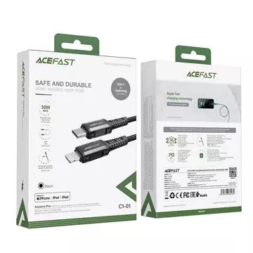 Acefast kabel MFI USB Typ C - Lightning 1,2m, 30W, 3A černý (C1-01 černý)