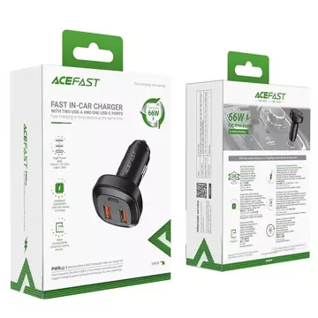 Acefast nabíječka do auta 66W 2x USB / USB Type C, PPS, Power Delivery, Quick Charge 4.0, AFC, FCP, SCP černá (B9)