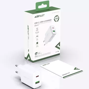 Acefast nástěnná nabíječka USB Typ C / USB 20W, PPS, PD, QC 3.0, AFC, FCP bílá (A25 bílá)