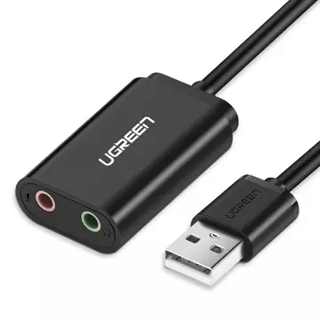 Adaptér UGREEN externí hudební zvuková karta USB - 3,5 mm mini jack 15 cm černý (30724)