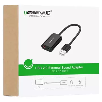 Adaptér UGREEN externí hudební zvuková karta USB - 3,5 mm mini jack 15 cm černý (30724)