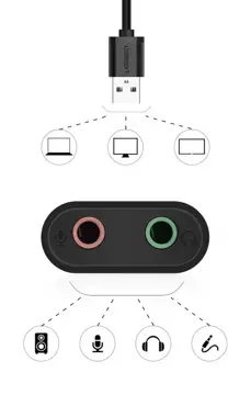 Adaptér UGREEN externí hudební zvuková karta USB - 3,5 mm mini jack 15 cm černý (30724)