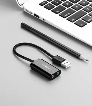 Adaptér UGREEN externí hudební zvuková karta USB - 3,5 mm mini jack 15 cm černý (30724)