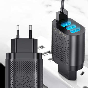 Alogy 4x USB Quick Charge 3.0 2.4A Rychlá nabíječka Černá 6A Kabel 1m Pouzdro