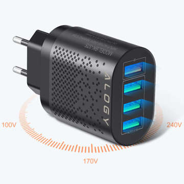 Alogy 4x USB Quick Charge 3.0 2.4A Rychlá nabíječka Černá 6A Kabel 1m Pouzdro