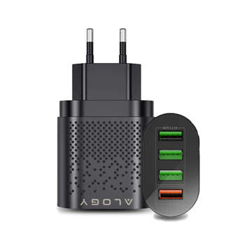 Alogy 4x USB Quick Charge 3.0 2.4A Rychlá nabíječka Černá 6A Kabel 1m Pouzdro