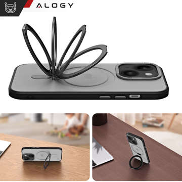 Alogy Armored Stand Ring Case ochranný kryt na telefon MagSafe pro Apple iPhone 14 Plus Black Glass