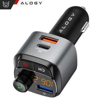 Alogy FM vysílač do auta USB nabíječka QC 3.0 USB-C PD Bluetooth MP3 přehrávač 1m kabel USB-C do pouzdra Lightning