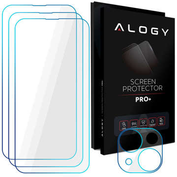 Alogy Glass Pack 3x Tvrzené sklo na displej 9h Sklo na objektiv pro Apple iPhone 14 Plus