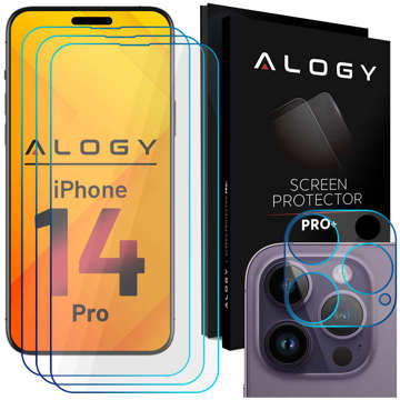 Alogy Glass Pack 3x Tvrzené sklo na displej 9h Sklo na objektiv pro Apple iPhone 14 Pro