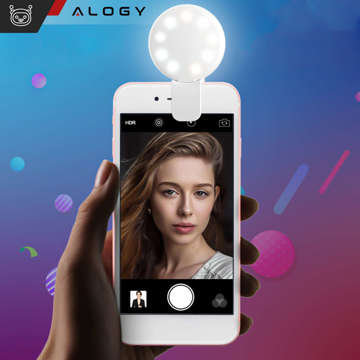 Alogy Mini Selfie Ring LED Light Clip pro nahrávání telefonu s klipem Bílá