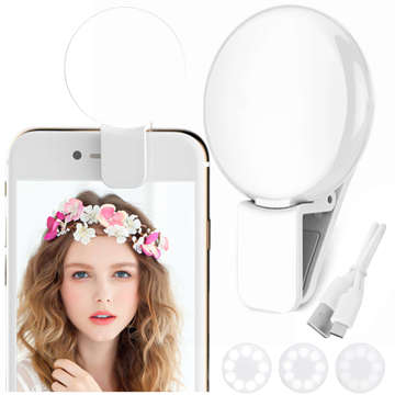 Alogy Mini Selfie Ring LED Light Clip pro nahrávání telefonu s klipem Bílá