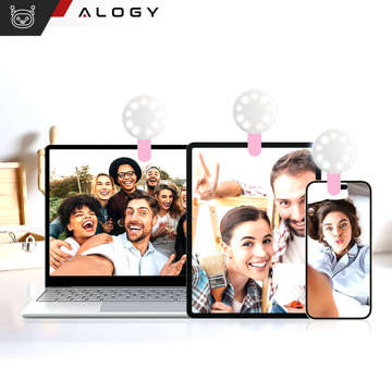 Alogy Mini Selfie Ring LED světelný klip pro nahrávání klipů do telefonu Růžový