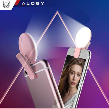 Alogy Mini Selfie Ring LED světelný klip pro nahrávání klipů do telefonu Růžový