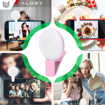 Alogy Mini Selfie Ring LED světelný klip pro nahrávání klipů do telefonu Růžový