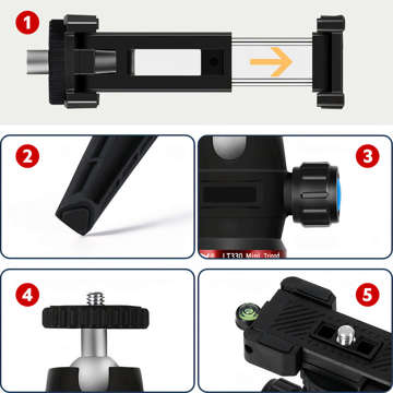 Alogy Mini Tripod Držák telefonu Liginn Stativ pro focení pro GoPro zvonkovou lampu telefonu s fotoaparátem 1/4 Černá