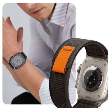 Alogy Sport pásek na suchý zip pro Apple Watch 4/5/6/7/8/SE/Ultra (42/44/45/49 mm) černý a oranžový