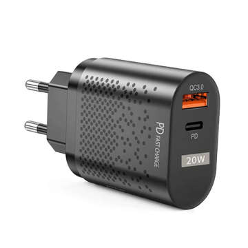 Alogy nástěnná nabíječka Rychlý USB USB-C Typ C QC 3.0 PD 20W černý kabel USB-A na USB-C